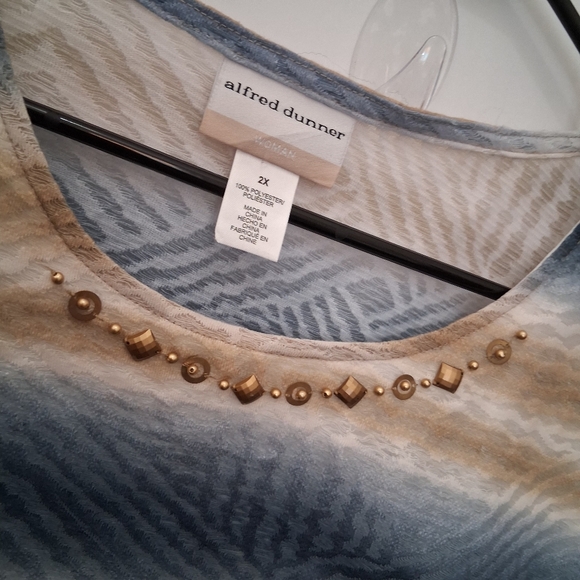 ALFRED DUNNER Tie Dyed Navy & Gold Tee Top Size 2X - Picture 4 of 7